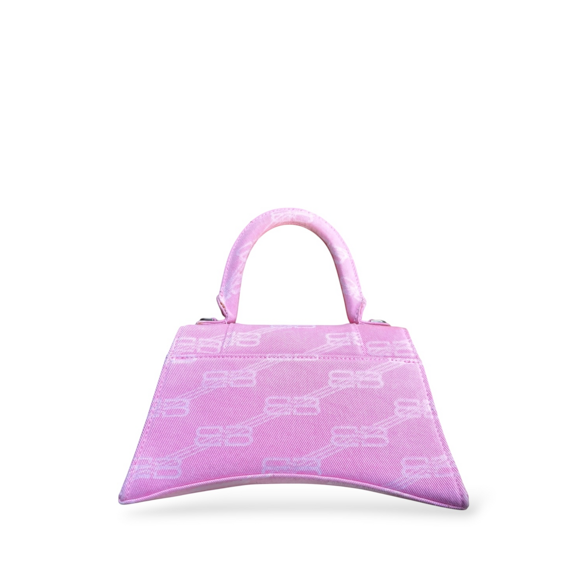 Borsa a mano shapemilano Balenciaga Hourglass rosa con motivo monogramma all-over e silhouette curva strutturata