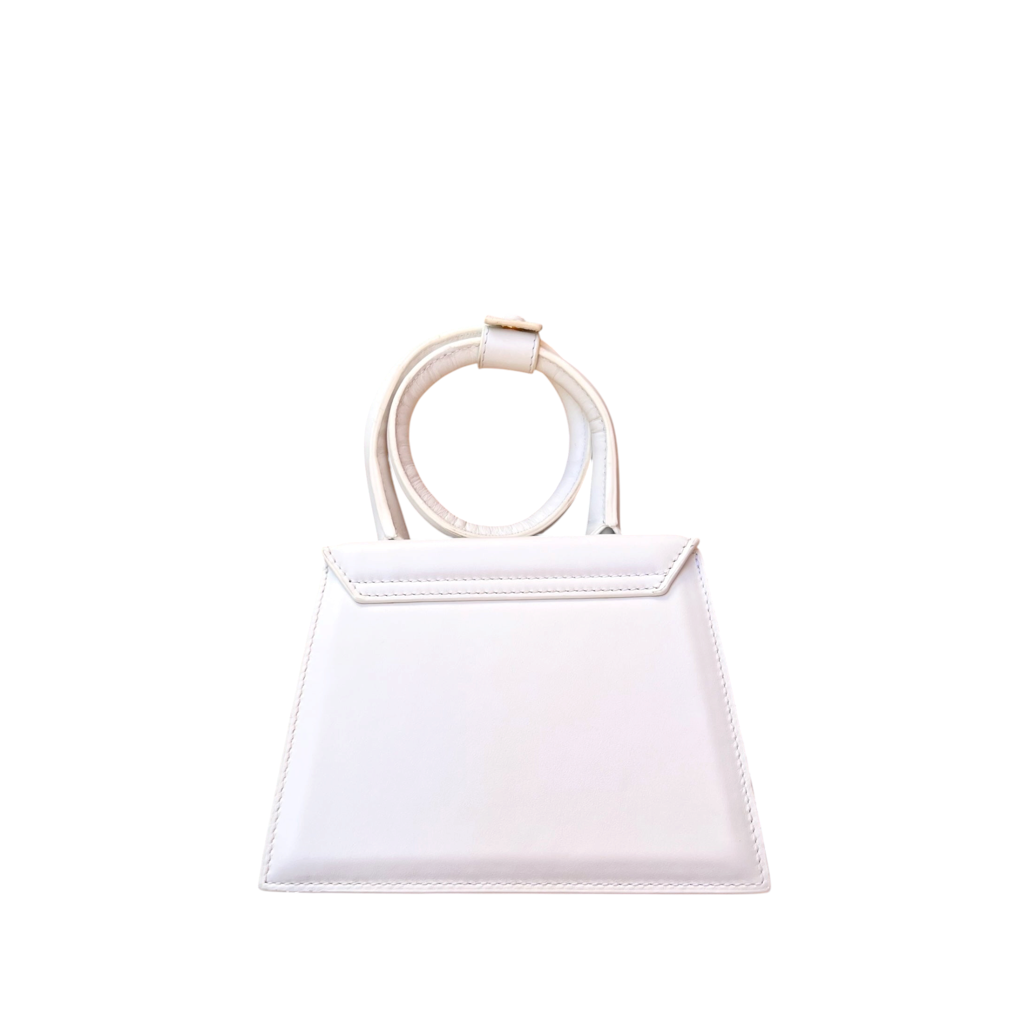 Borsa a mano shapemilano JACQUEMUS in pelle bianca con manico circolare rigido e design geometrico strutturato