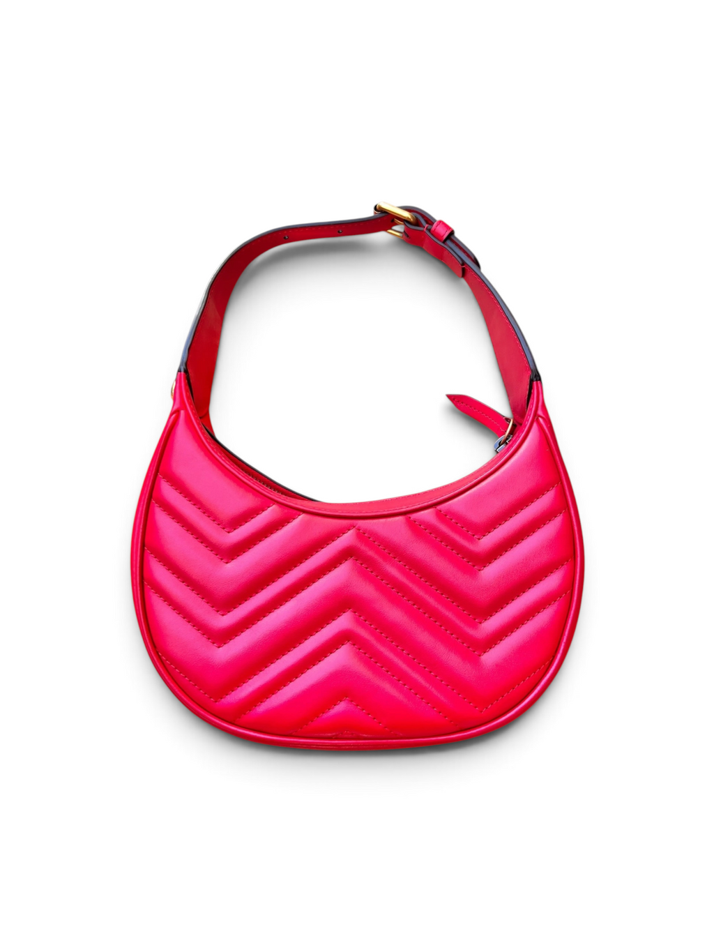Borsa a spalla shapemilano GUCCI hobo in pelle rossa matelassé chevron con manico regolabile e dettagli dorati