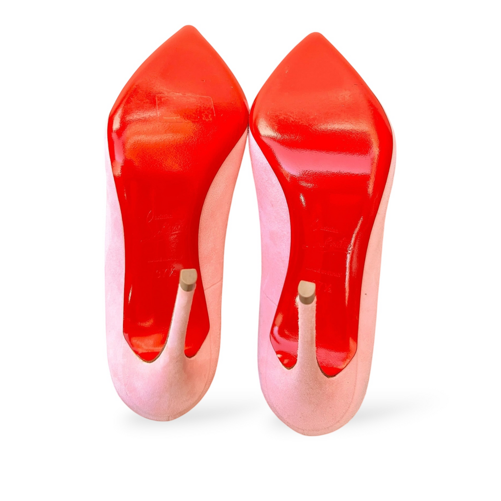 Décolleté Christian Louboutin di shapemilano in camoscio rosa con iconica suola rossa e tacco a stiletto